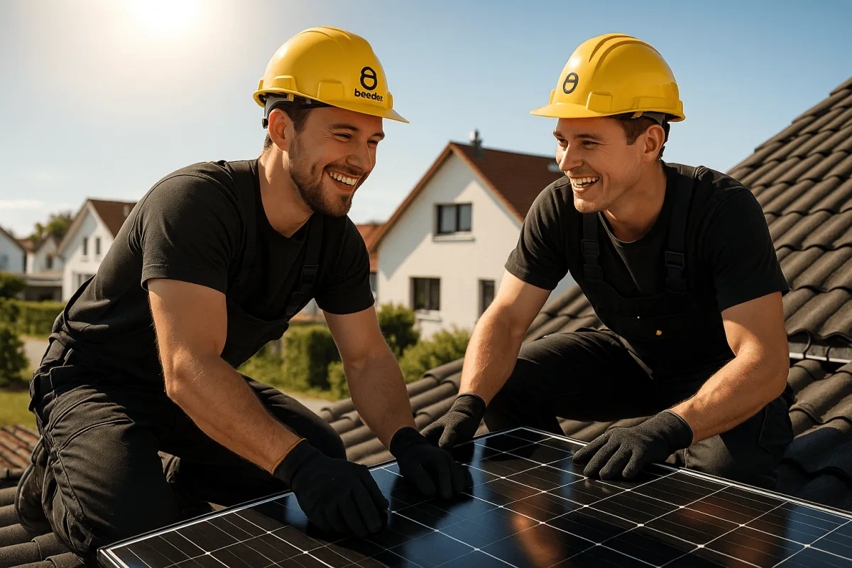 bee-doo Montage-Team auf dem Dach